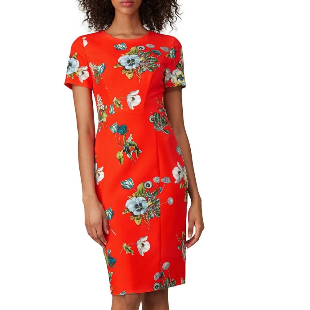 Black Halo Orange Floral Sheath Dress SIZE 18 Work Career USA Designer $435
